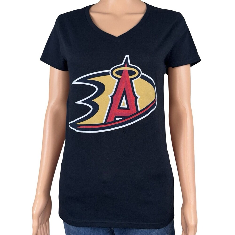 Anaheim Ducks & Angels Size Small T-Shirt Black NHL Hockey MLB Fan Apparel New